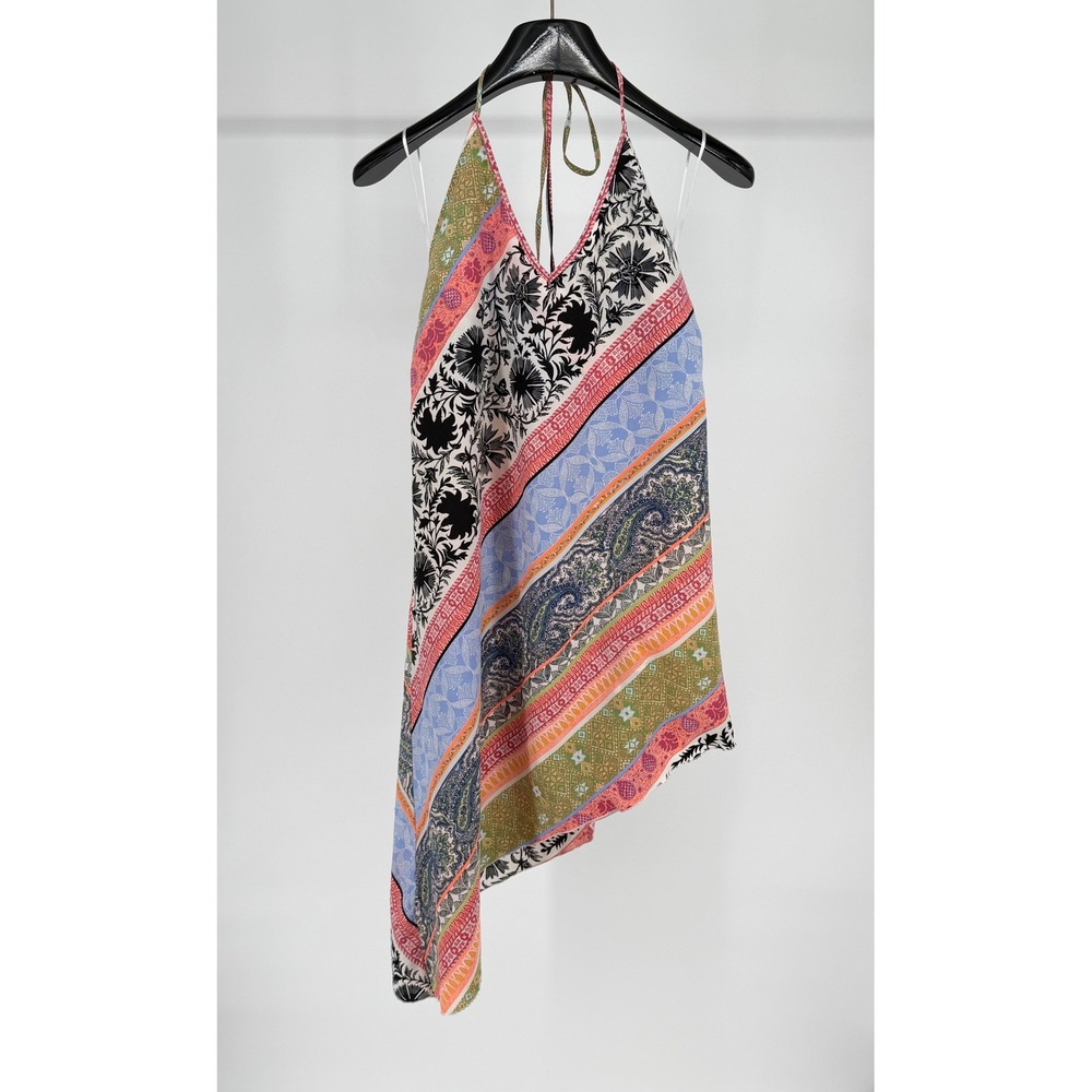 ONeill Womens Small Patchwork Paisley Floral Halter Top Asymmetrical Hem Boho